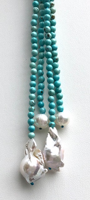 LINA LARIAT, FRESHWATER, BAROQUE PEARLS, TURQUOISE - Image 3
