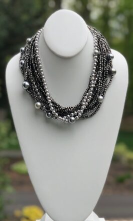 Gunmetal Silver Multi-Strand Silver Shell Pearls