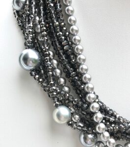 Gunmetal Silver Multi-Strand Silver Shell Pearls