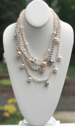 CREAM, SILVER, PEACH FRESHWATER/SHELL PEARLS