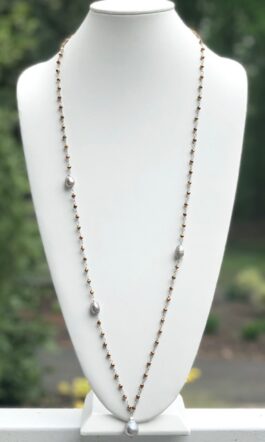 COPPER COLOR CRYSTALS, GRAY FRESHWATER PEARLS