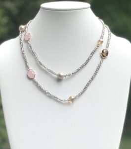 SMOKY CRYSTALS, CRYSTAL MEDALLIONS, FRESHWATER PEARLS