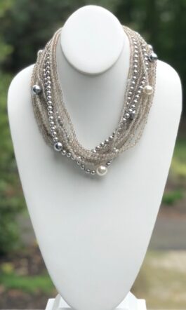 GREIGE AGATE, SILVER/WHITE SHELL PEARLS