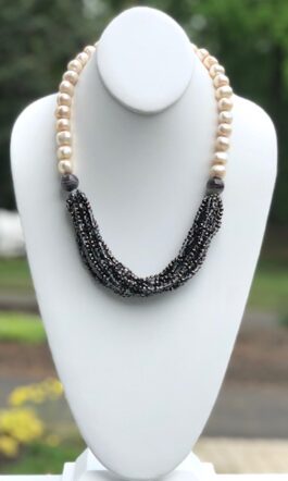 “WATERFALL” , AGATE, CRYSTALS, FRESHWATER PEARLS