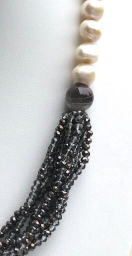 “WATERFALL” , AGATE, CRYSTALS, FRESHWATER PEARLS