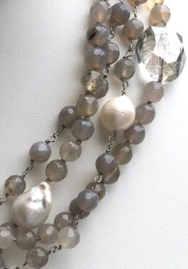 GREIGE AGATE, STATEMENT CRYSTALS, FRESHWATER PEARLS
