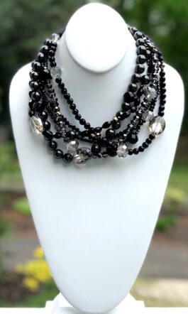 EBONY, SHELL PEARLS, STATEMENT CRYSTALS