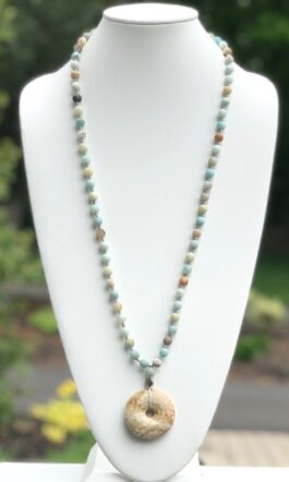 FOSSIL PENDANT, AMAZONITE STONES