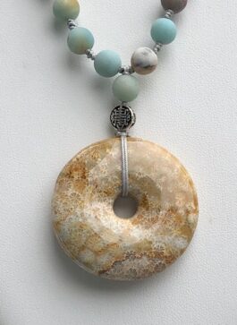 FOSSIL PENDANT, AMAZONITE STONES