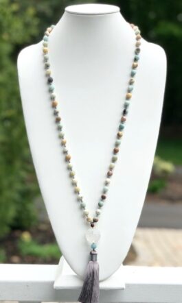 AMAZONITE STONES, SILK TASSEL, QUARTZ ACCENT BEAD