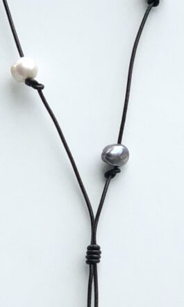 “WISHBONE”, LEATHER, FRESHWATER PEARLS