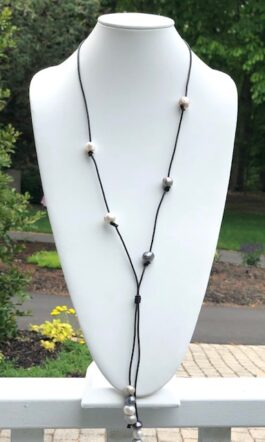 “WISHBONE”, LEATHER, FRESHWATER PEARLS