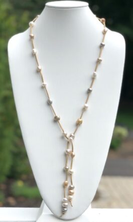 SUEDE, FRESHWATER PEARLS, LARIAT, SHORT