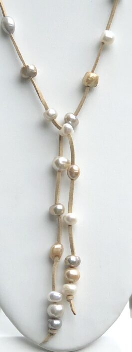SUEDE, FRESHWATER PEARLS, LARIAT, SHORT