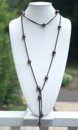 SUEDE, HIGH QUALITY BAROQUE PEARLS, LARIAT, LONG