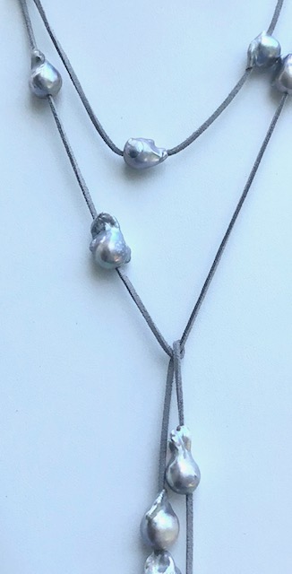 SUEDE, HIGH QUALITY BAROQUE PEARLS, LARIAT, LONG - Image 3