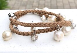NECKLACE/BRACELET, SUEDE, FRESHWATER PEARLS, CRYSTALS