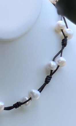 “LUCKY EIGHT”, FRESHWATER PEARLS, LEATHER CORD