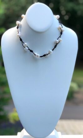 “LUCKY EIGHT”, FRESHWATER PEARLS, LEATHER CORD