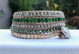 WRAP BRACELET, HAMMERED ZINC BUTTON, SEMIPRECIOUS STONES