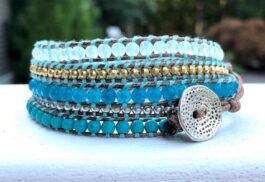 WRAPPED BRACELET, HAMMERED ZINC BUTTON, SEMIPRECIOUS STONES