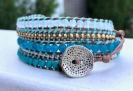 WRAPPED BRACELET, HAMMERED ZINC BUTTON, SEMIPRECIOUS STONES