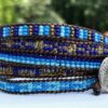 wrap, hammered button, adjustable, designer inspired, , takes 2-4 hours to make, handcrafted, cobalt, blue, gold, seed beads