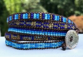 WRAP BRACELET, SEED BEADS, HAMMERED ZINC BUTTON