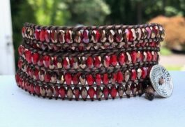 WRAP BRACELET, TEARDROP CRYSTALS, HAMMERED ZINC BUTTON