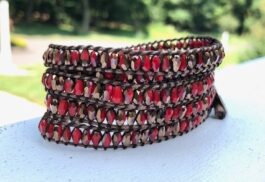 WRAP BRACELET, TEARDROP CRYSTALS, HAMMERED ZINC BUTTON