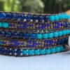 wrap, hammered button, adjustable, designer inspired, , takes 2-4 hours to make, handcrafted, turquoise, cobalt, blue seed beads