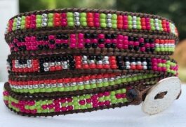 WRAP BRACELET, SEED BEADS, HAMMERED ZINC BUTTON