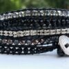 wrap, wraps around wrist, zinc, silver, black, lava stone, hammered button, adjustable, handcrafted, takes 2-4 hours to make, waxed cord, designer inspired