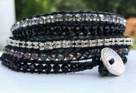WRAP BRACELET, “EDGY”, SEMIPRECIOUS STONES, HAMMERED ZINC BUTTON