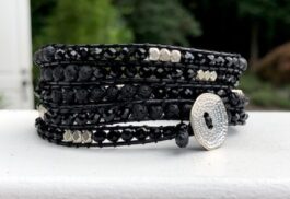 WRAP BRACELET, SEMIPRECIOUS STONES, HAMMERED ZINC BUTTON