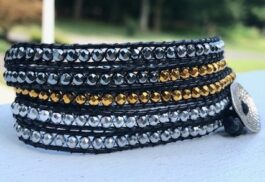 WRAP BRACELET, “HEAVY METAL”, HAMMERED ZINC BUTTON
