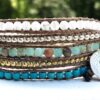 wrap, wraps around wrist, silver, snake stone, turquoise, gold, hammered button, adjustable, handcrafted, takes 2-4 hours to make, semiprecious stone, waxed cord, designer inspired, spring, summer