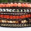 wrap, wraps around wrist, orange, zinc, hammered button. agate, adjustable, handcrafted, takes 2-4 hours to make, semiprecious stones