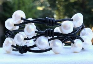 black, knots, freshwater pearls, wrap around wrist, simple, classic