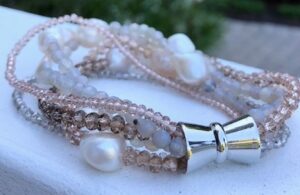 agate, crystals, champagne, freshwater potato pearls, magnetic clasp