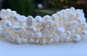 Freshwater pearls, nuggets, multistrand, white, classic