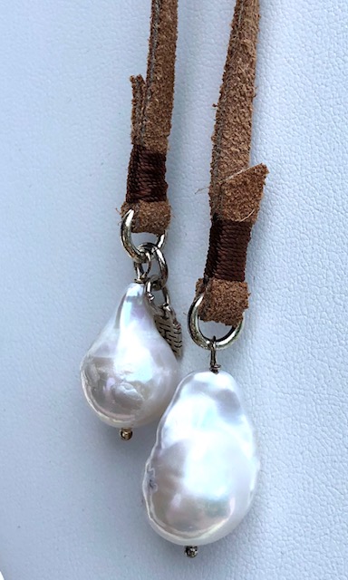 Lariat, brown, freshwater pearls, charm, tie in front