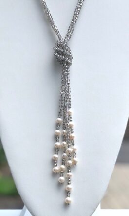 “SCARF NECKLACE”, FRESHWATER PEARLS, CRYSTALS