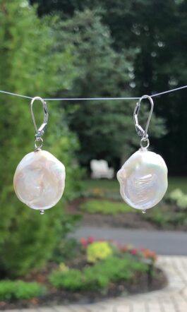 DISC SHAPE FRESHWATER PEARL, STERLING SILVER