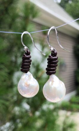 LEATHER, FRESHWATER BAROQUE PEARL, STERLING SILVER