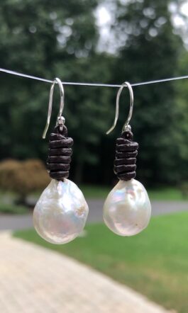 LEATHER, FRESHWATER BAROQUE PEARL, STERLING SILVER