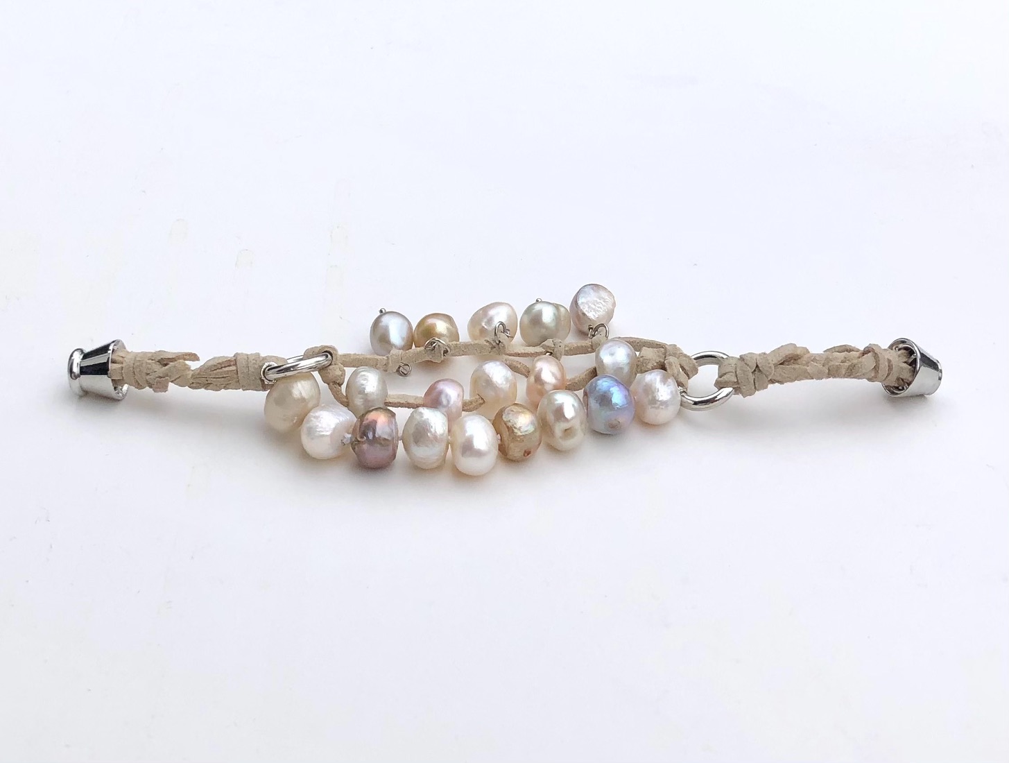 Trinity, braided, leather, magnetic, multi strand, beige, pink, pastel pink, informal, baroque
