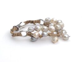 Trinity, Suede Cord, Tinted Freshwater Pearls, Magnetic Clasp