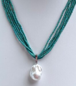MULTI-STRAND TURQUOISE, BAROQUE  FRESHWATER PEARL